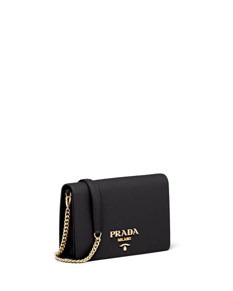 prada wallet metallic trim saffiano leather black|Prada saffiano leather shoulder bags.